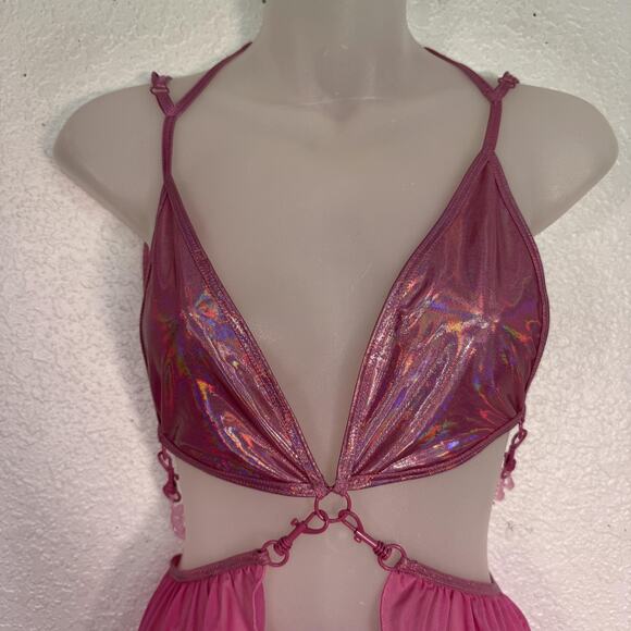 CLUBEXX Bra Top Womens XS Rave Festival Sheer Mesh Pink Holographic Dolls Kill - Picture 3 of 10